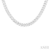 3 MM Round Shape Cultured Pearl and 2 1/5 ctw Triple Row Round Cut Diamond Fashion Necklace in 14K White Gold